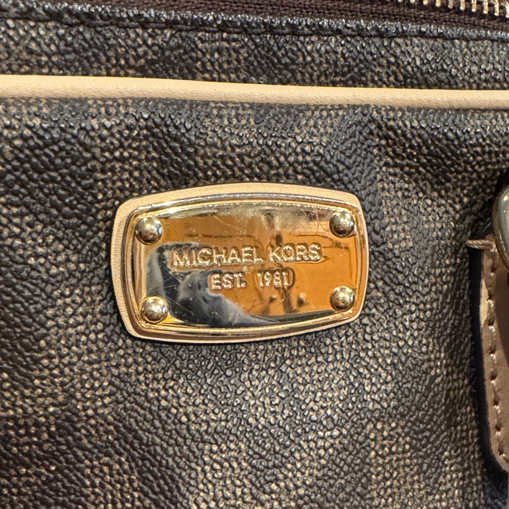 Michael Kors Brown Monogram Satchel with Gold Accents